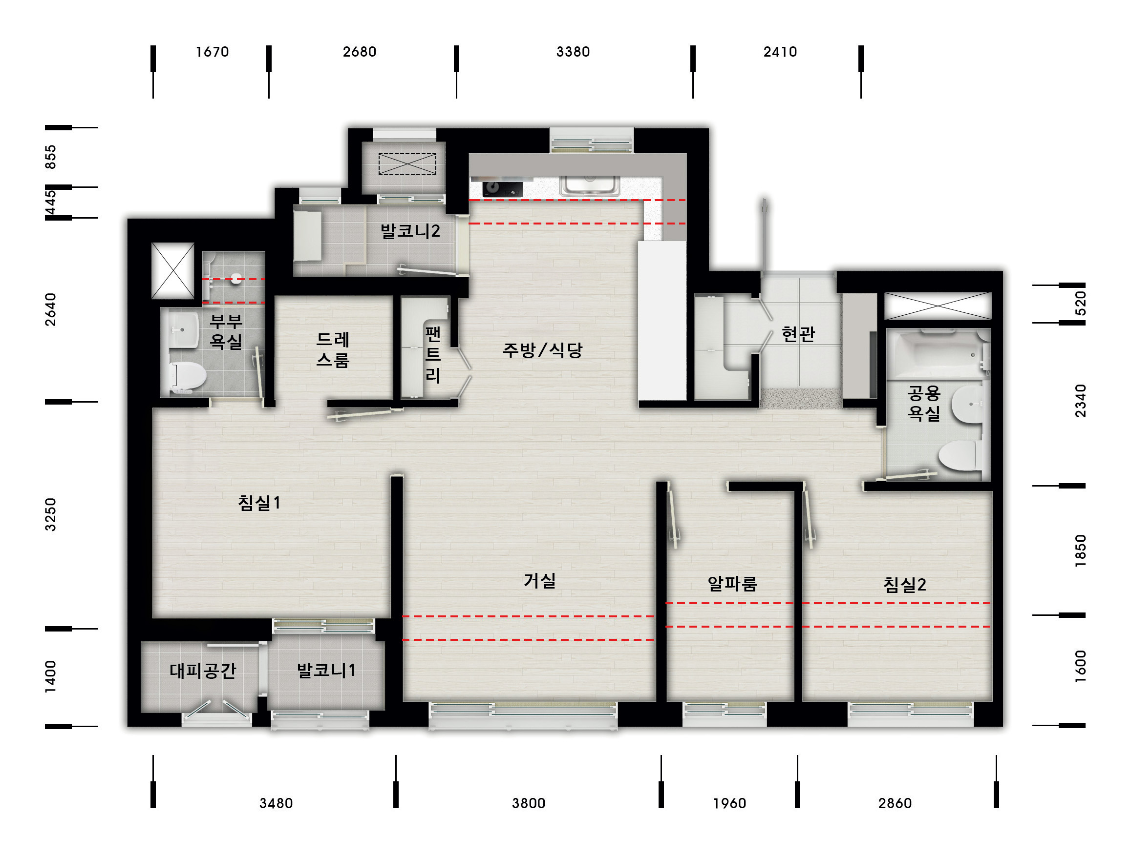 화성봉담2 A-2블록 신혼희망타운 행복주택55A1/55A2평면도 이미지